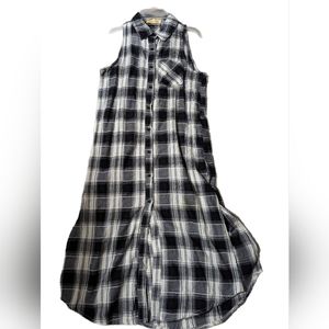 Sleeveless Maxi Flannel Plaid Duster Dress